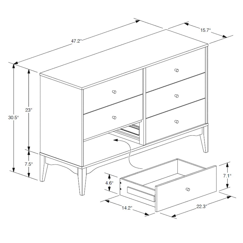 Commode à 6 tiroirs en bois de noyer cendré, finition Noyer Moderne du milieu du siècle