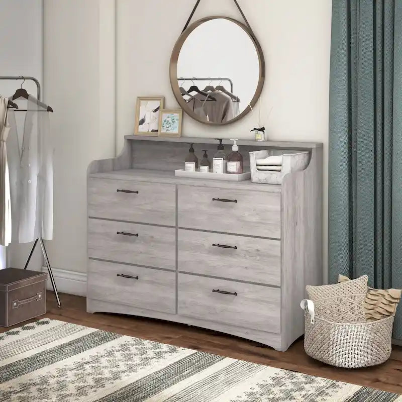 Commode double à 6 tiroirs, style transitionnel simple, de 47 pouces de large