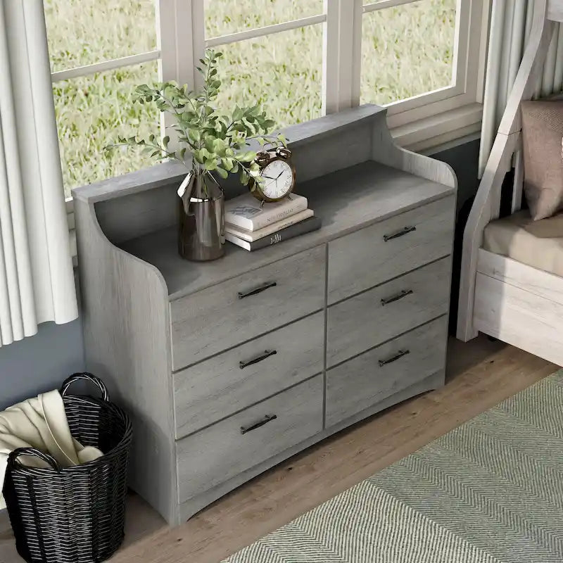 Commode double à 6 tiroirs, style transitionnel simple, de 47 pouces de large