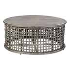Table basse ronde en rotin et bois massif gris par