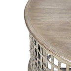 Table basse ronde en rotin et bois massif gris par
