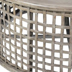 Table basse ronde en rotin et bois massif gris par