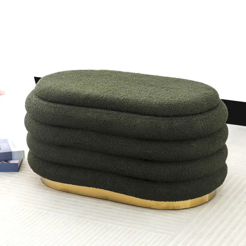 Banc de rangement en velours motif empilé pouf avec base dorée