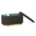 Banc de rangement en velours motif empilé pouf avec base dorée