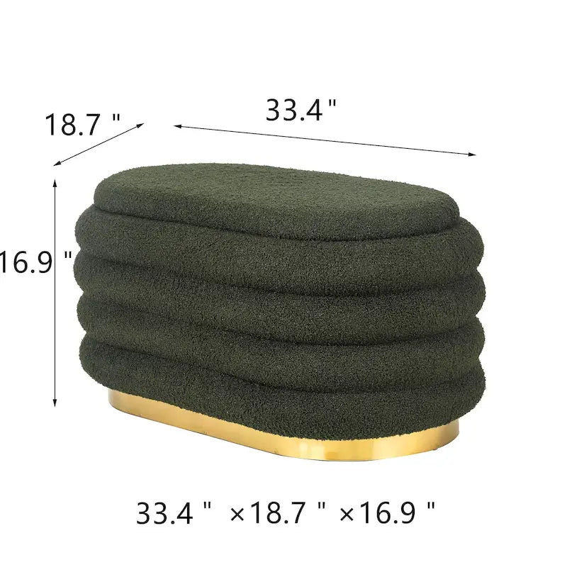 Banc de rangement en velours motif empilé pouf avec base dorée