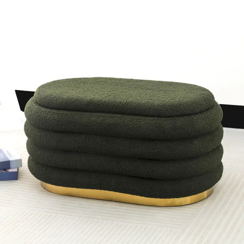 Banc de rangement en velours motif empilé pouf avec base dorée