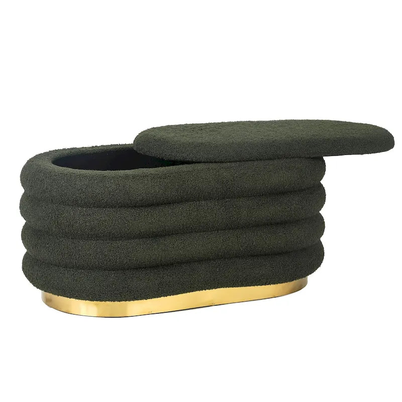 Banc de rangement en velours motif empilé pouf avec base dorée