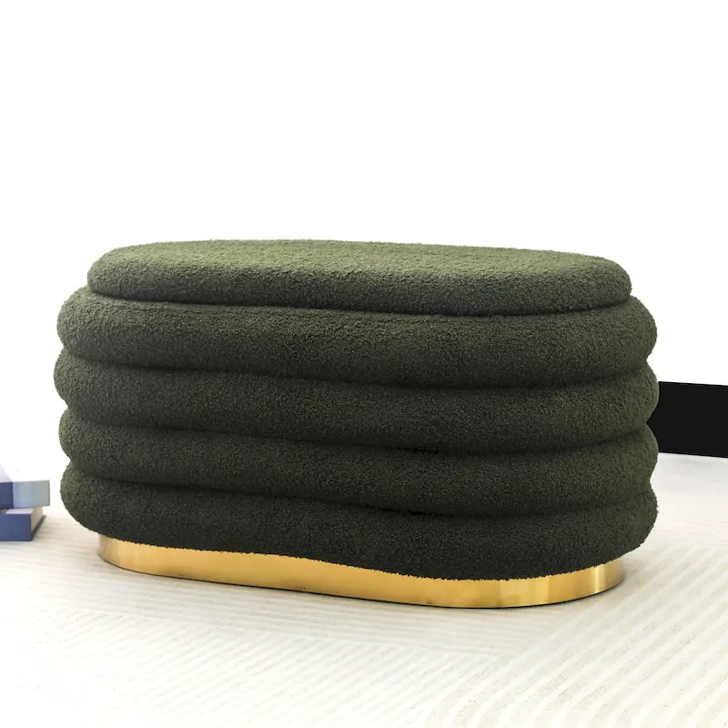 Banc de rangement en velours motif empilé pouf avec base dorée