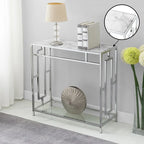  Town Square Chrome Faux Marble Glass Hall Table with Shelf
