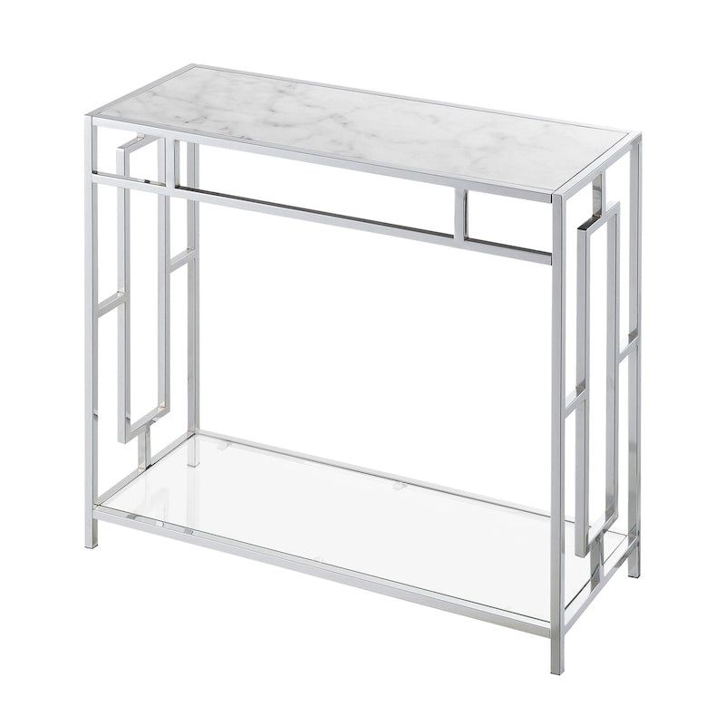 Console de hall en verre imitation marbre avec étagère