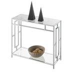 Console de hall en verre imitation marbre avec étagère
