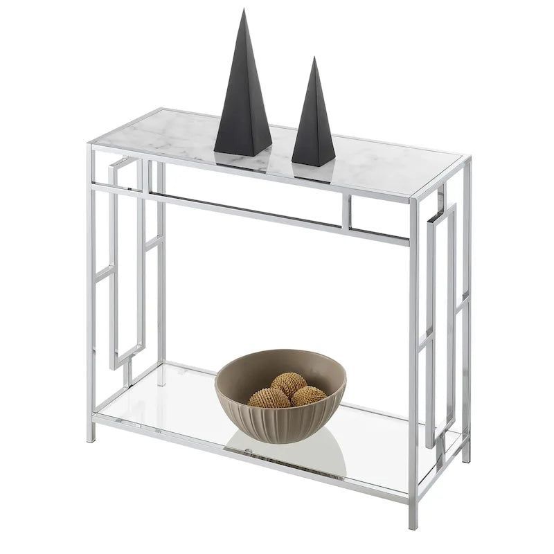 Console de hall en verre imitation marbre avec étagère