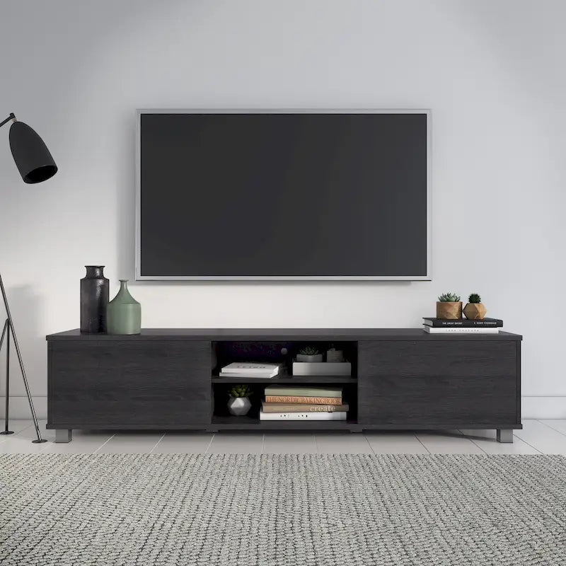 Meuble TV bas avec portes pour téléviseurs jusqu'à 85 pouces
