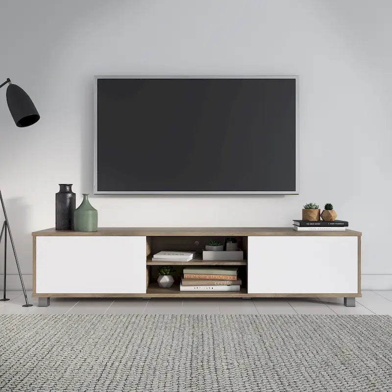 Meuble TV bas avec portes pour téléviseurs jusqu'à 85 pouces