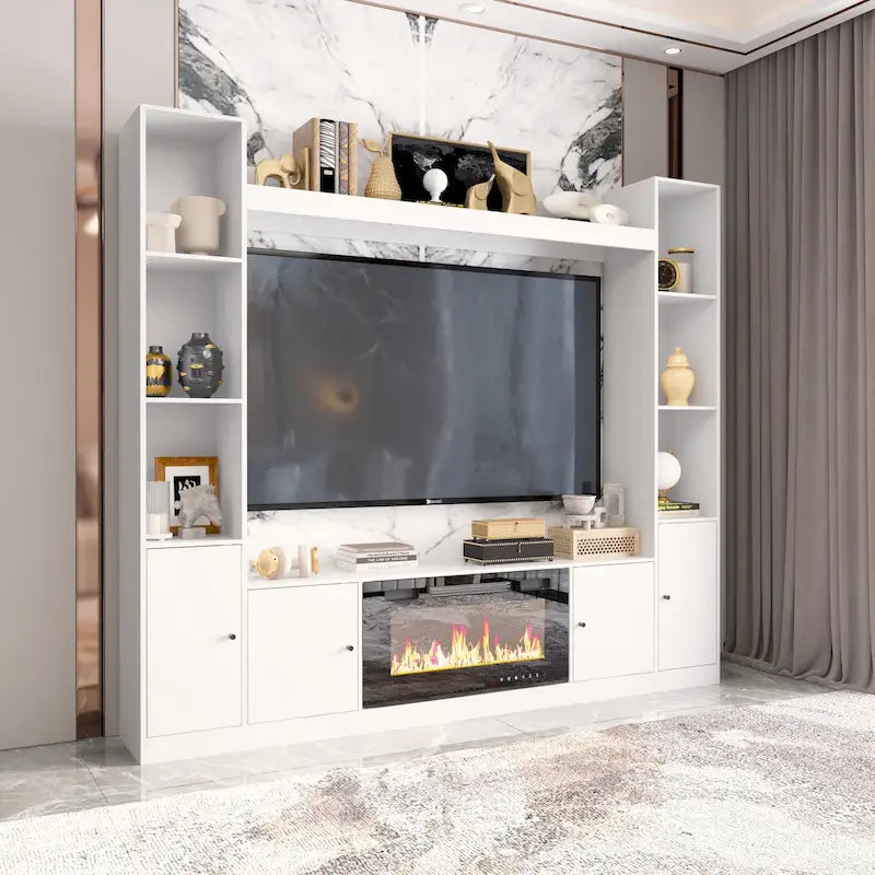 Meuble TV avec cheminée encastrable – Meuble multimédia élégant
