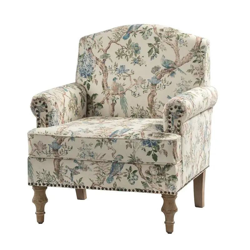 Fauteuil de ferme clouté avec accoudoirs roulés