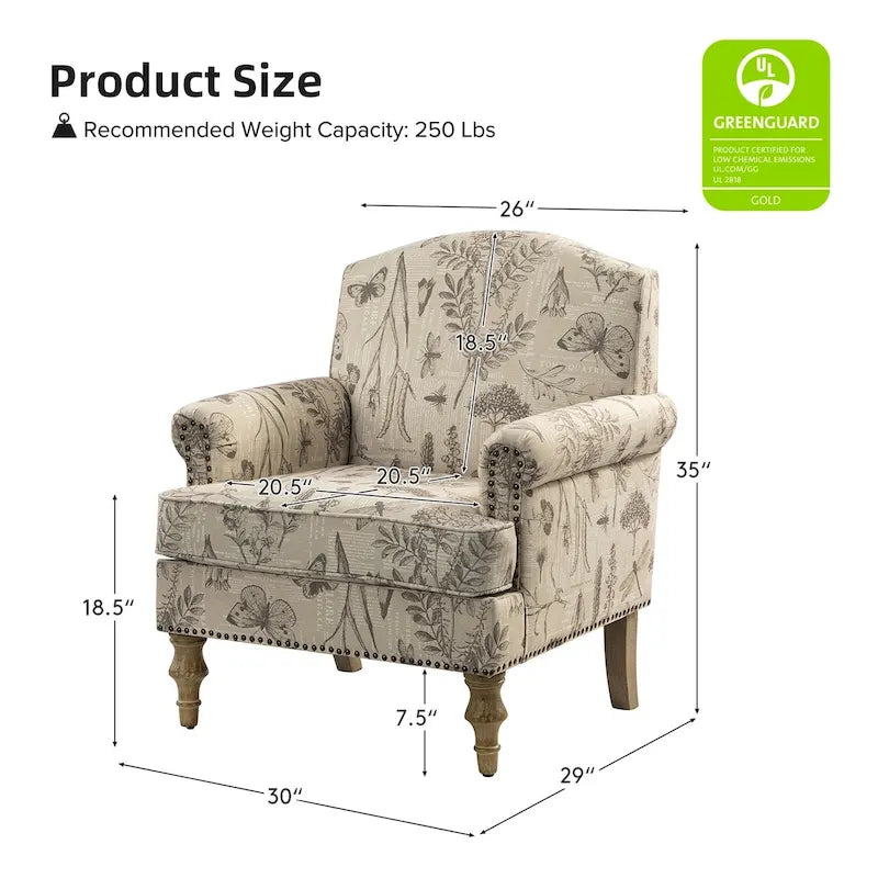Fauteuil de ferme clouté avec accoudoirs roulés
