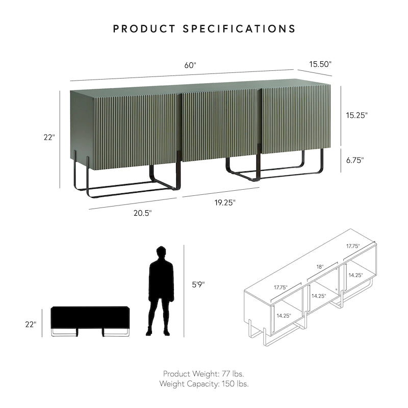 Meuble TV de rangement moderne de 152 cm à 3 portes