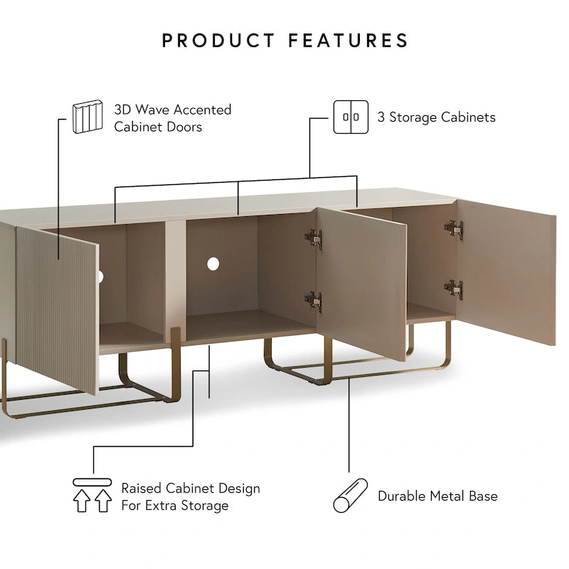 Meuble TV de rangement moderne de 152 cm à 3 portes