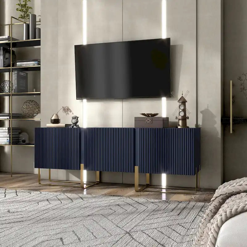Meuble TV de rangement moderne de 152 cm à 3 portes