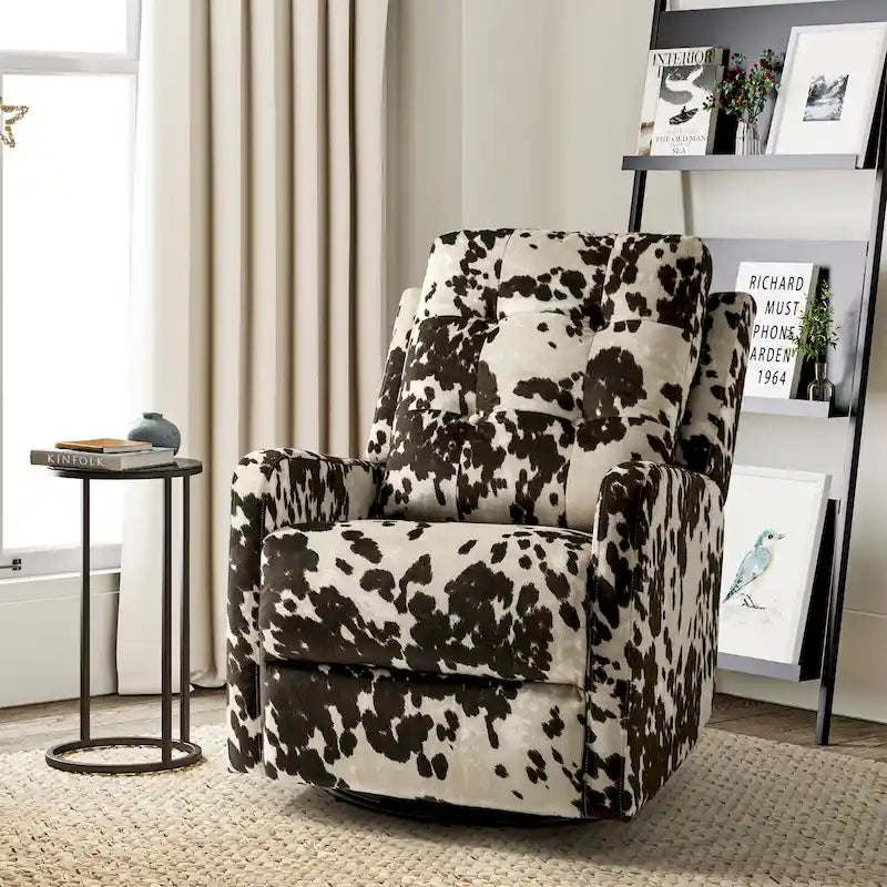 Fauteuil inclinable pivotant contemporain manuel à motif floral et dossier capitonné