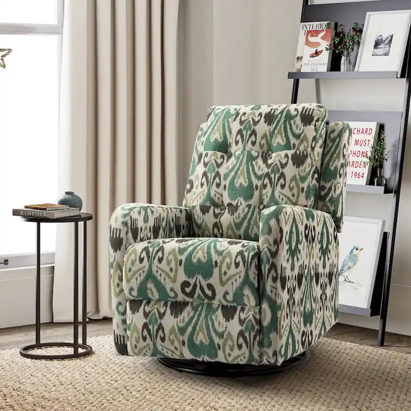 Fauteuil inclinable pivotant contemporain manuel à motif floral et dossier capitonné