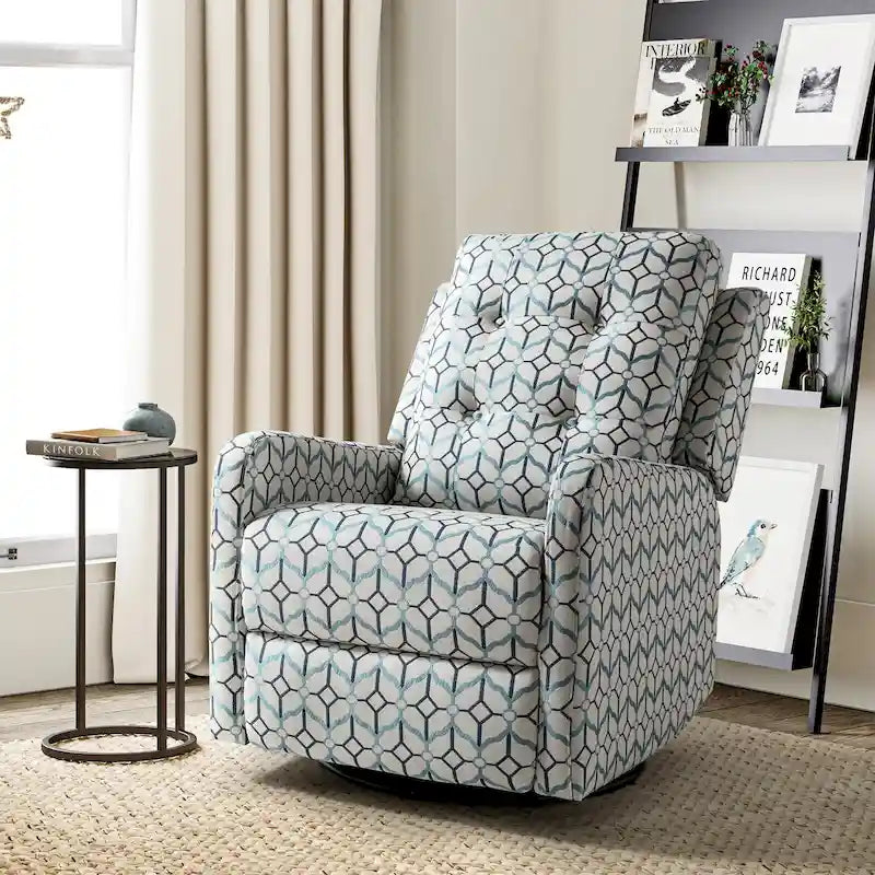 Fauteuil inclinable pivotant contemporain manuel à motif floral et dossier capitonné