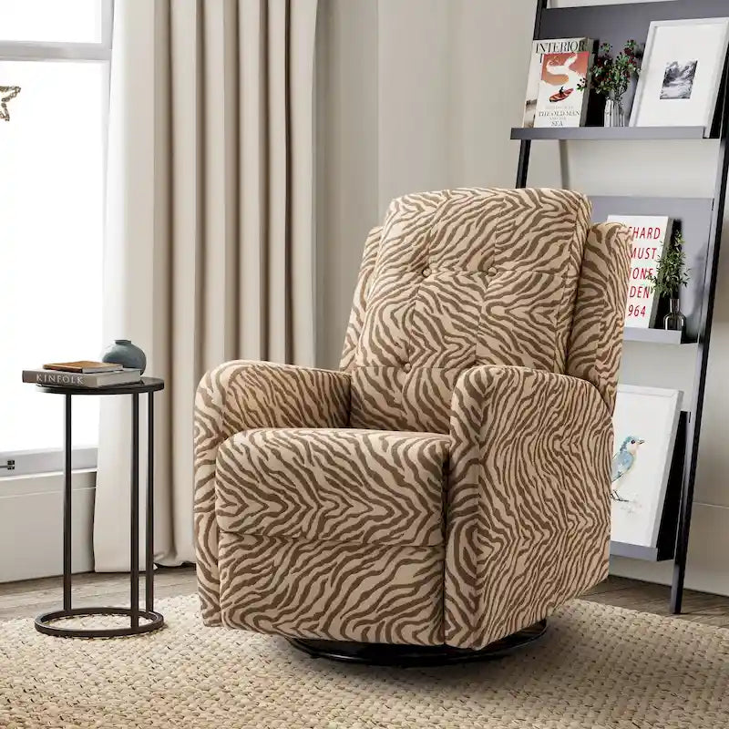 Fauteuil inclinable pivotant contemporain manuel à motif floral et dossier capitonné