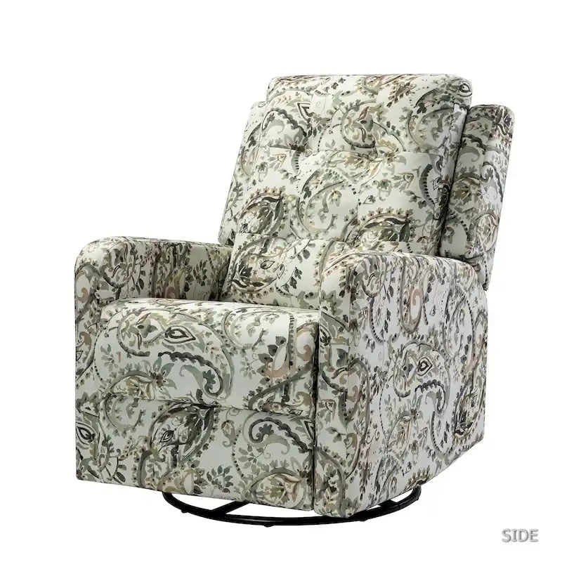 Fauteuil inclinable pivotant contemporain manuel à motif floral et dossier capitonné