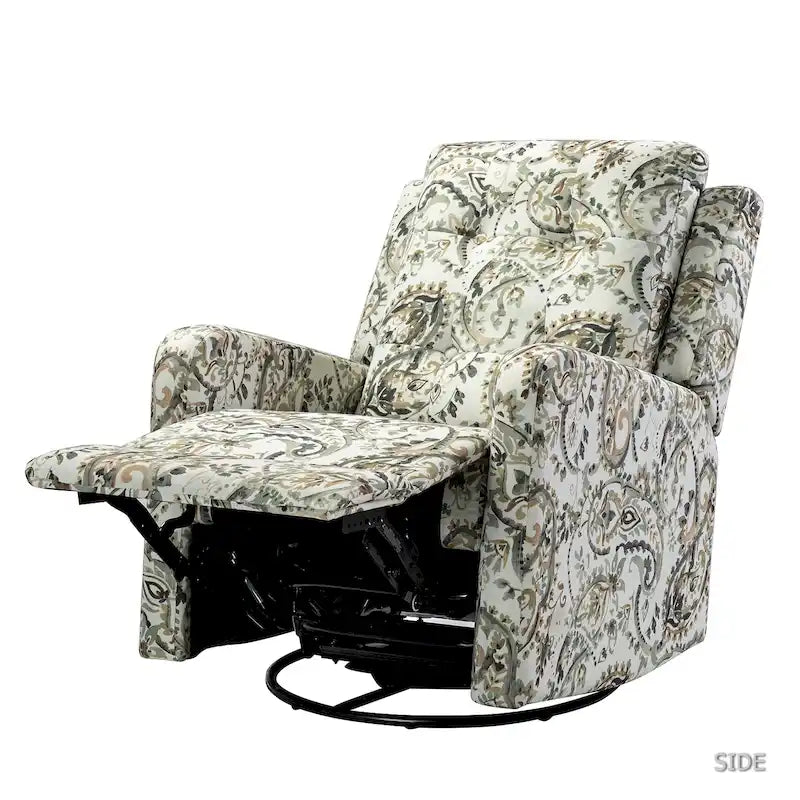 Fauteuil inclinable pivotant contemporain manuel à motif floral et dossier capitonné
