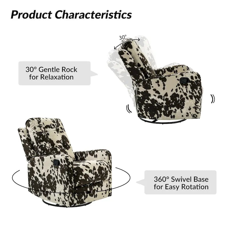 Fauteuil inclinable pivotant contemporain manuel à motif floral et dossier capitonné