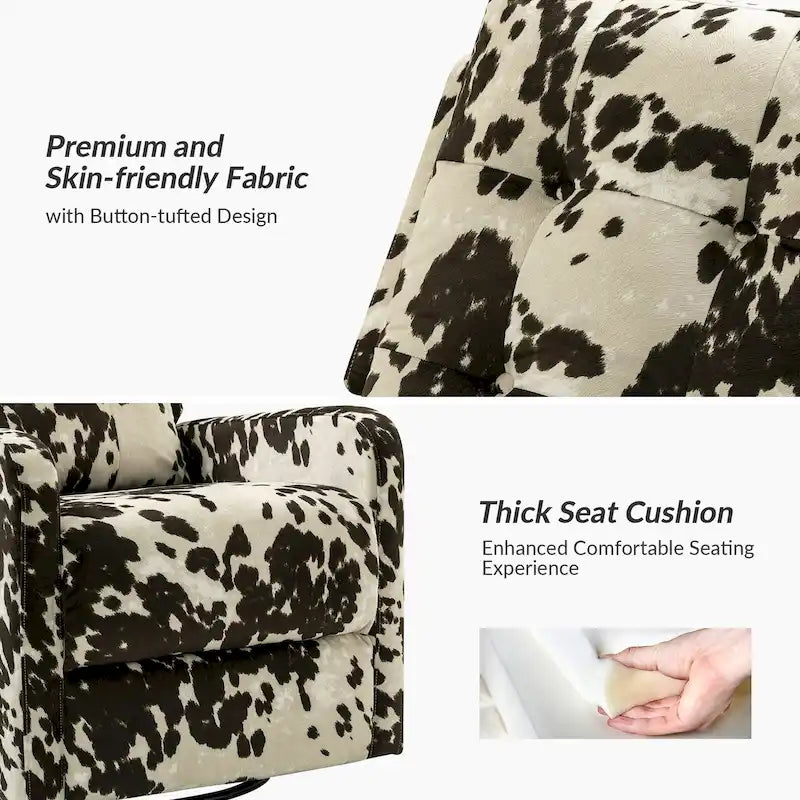Fauteuil inclinable pivotant contemporain manuel à motif floral et dossier capitonné