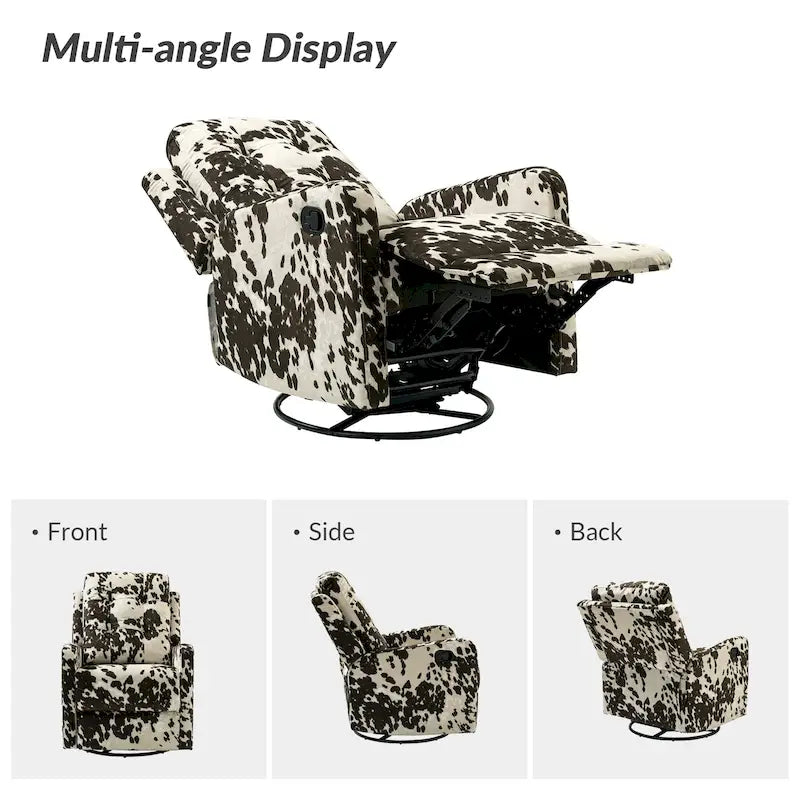 Fauteuil inclinable pivotant contemporain manuel à motif floral et dossier capitonné