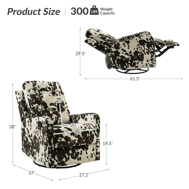 Fauteuil inclinable pivotant contemporain manuel à motif floral et dossier capitonné