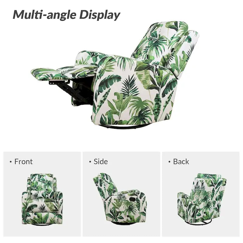 Fauteuil inclinable pivotant contemporain manuel à motif floral et dossier capitonné