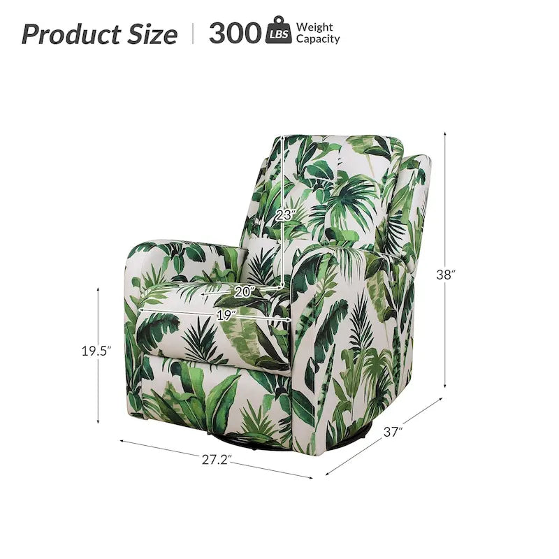 Fauteuil inclinable pivotant contemporain manuel à motif floral et dossier capitonné