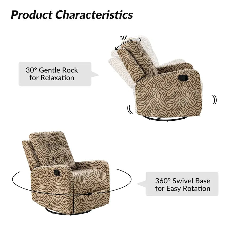 Fauteuil inclinable pivotant contemporain manuel à motif floral et dossier capitonné