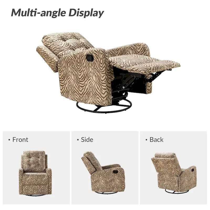 Fauteuil inclinable pivotant contemporain manuel à motif floral et dossier capitonné