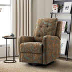 Fauteuil inclinable pivotant contemporain manuel à motif floral et dossier capitonné