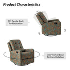 Fauteuil inclinable pivotant contemporain manuel à motif floral et dossier capitonné