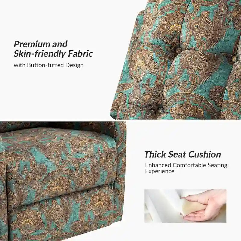 Fauteuil inclinable pivotant contemporain manuel à motif floral et dossier capitonné