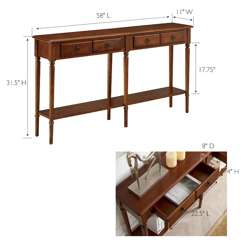 Console étroite de couloir/table de canapé à un tiroir Coastal