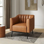 Alfons Industrial Leather Chair with Channel Tufting and Metal Leg by 