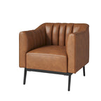 Chaise industrielle en cuir avec capitonnage en canal et pieds en métal