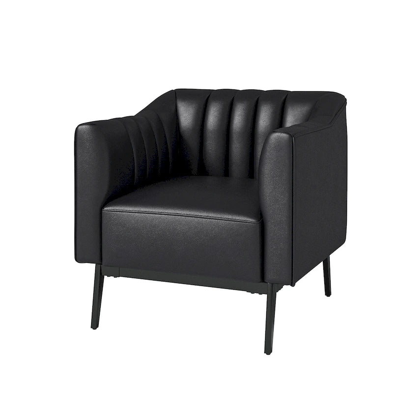 Chaise industrielle en cuir avec capitonnage en canal et pieds en métal