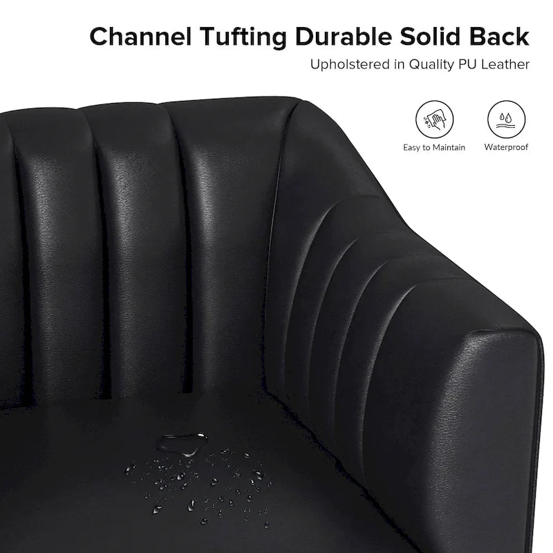 Chaise industrielle en cuir avec capitonnage en canal et pieds en métal