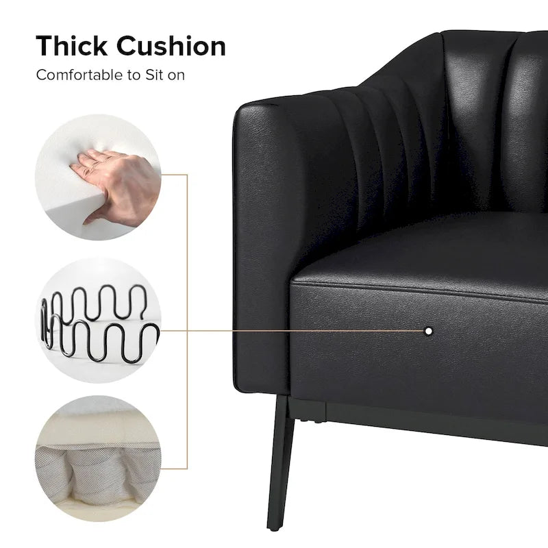 Chaise industrielle en cuir avec capitonnage en canal et pieds en métal