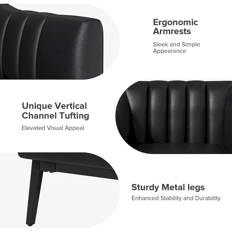 Chaise industrielle en cuir avec capitonnage en canal et pieds en métal