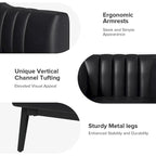 Chaise industrielle en cuir avec capitonnage en canal et pieds en métal