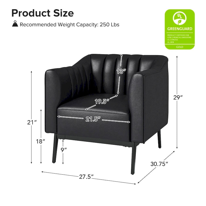 Chaise industrielle en cuir avec capitonnage en canal et pieds en métal